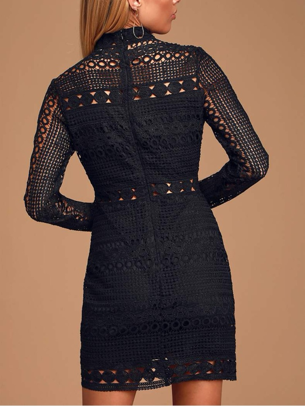 Lulus Full-Hearted Black Crochet Lace Long Sleeve Sheath Dress Bodycon S - Picture 4 of 13
